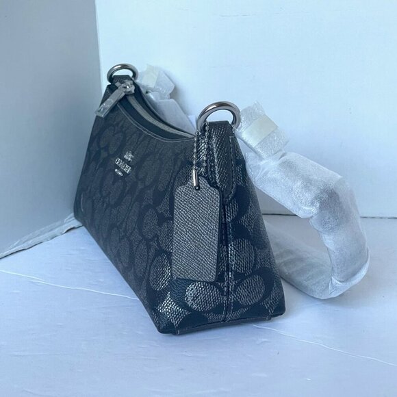 Coach Charlotte CX580 Gunmetal Signature Canvas Leather Shoulder Bag - Picture 6 of 9